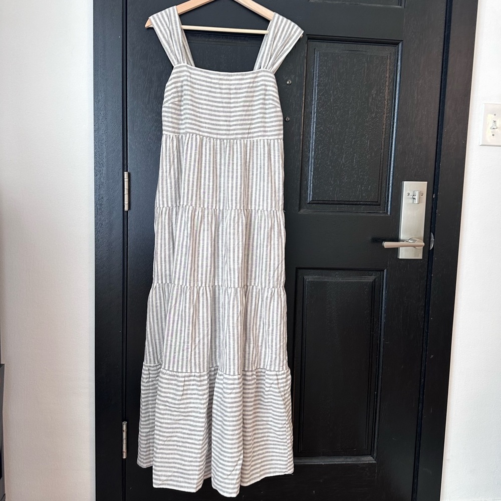 NWT Madewell Striped Tiered Maxi Dress Hemp Blend Stripe Gray White Small